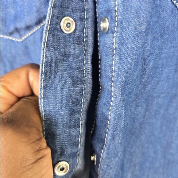 New Look Chambray Shirt 3X Plus Blue Long Sleeve Snap Buttons Tie Front  Classic - Picture 8 of 12